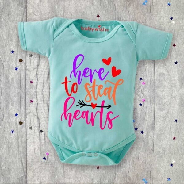Baby First Valentine Day Romper Clothes Baby valentine Bodysuits Newborn Outfit Envelop Neck Half Sleeve Unisex Onesies"Here to Steal Heart" - Image 4