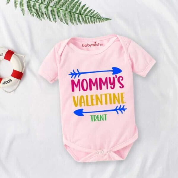 Baby First Valentine Day Romper Clothes Baby valentine Bodysuits Newborn Outfit Envelop Neck Half Sleeve Unisex Onesies"Mummy's Valentine Trent" - Image 4