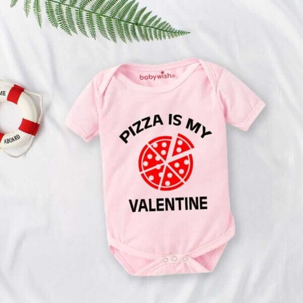 Baby First Valentine Day Romper Clothes Baby valentine Bodysuits Newborn Outfit Envelop Neck Half Sleeve Unisex Onesies"Pizza is my Valentine Day" - Image 4