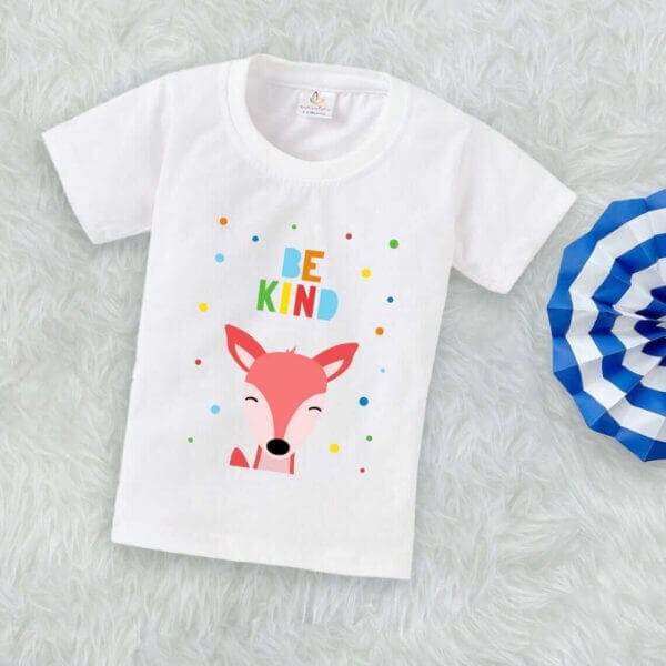 Printable Family T-shirt for Kids Clothes Unisex Newborn Topwear Outfit Cotton Tshirt Half Sleeve Round Neck Dress for Boy n Girl "Be Kind Deer Print" - Image 3