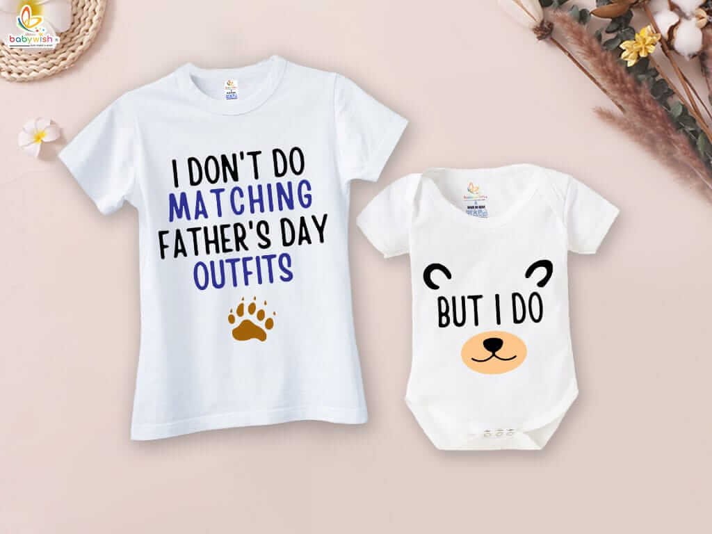 Father’s Day Special Matching Outfit Combo for Dad and Baby | White T-Shirts & Romper Set | Cute Pack of 2 for First Father’s Day Celebration - Babywish