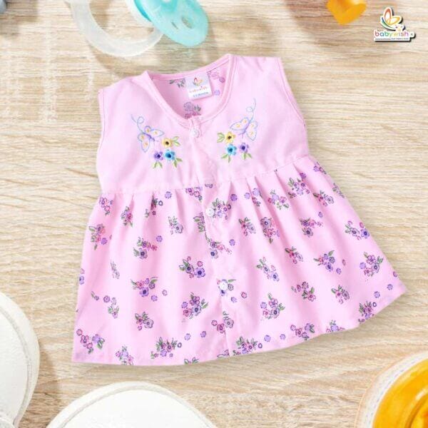 Babywish Baby Girl Cotton Frock Newborn Girl Knee Length Sleeveless Dress Floral Theme Printed - Image 5