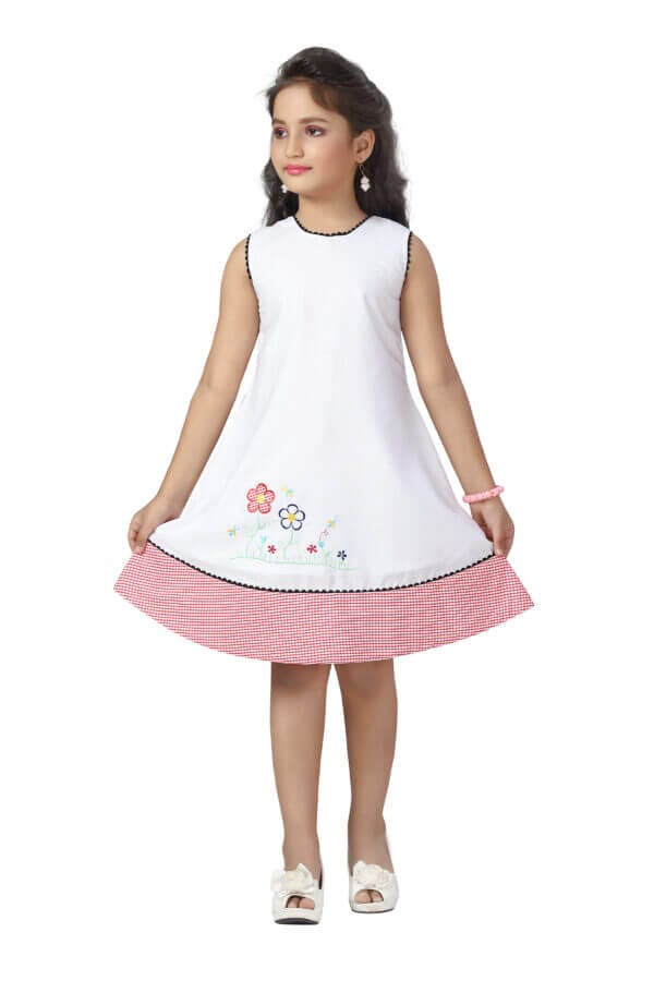 Girl Dress Knee Length Check Frock Floral Prints Girls Sleeveles Dress Midi Wedding Party Dress - Flower Checkered Red - Image 6