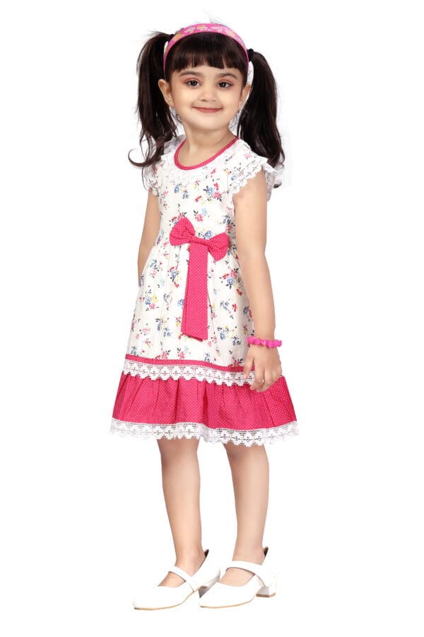 Girl Dress Knee Length Frock Floral Prints Girls Flutter Wings Halfsleeve Dress Girls Cotton Bottom Lace Frock Topwear - Lace Pattern - Image 4