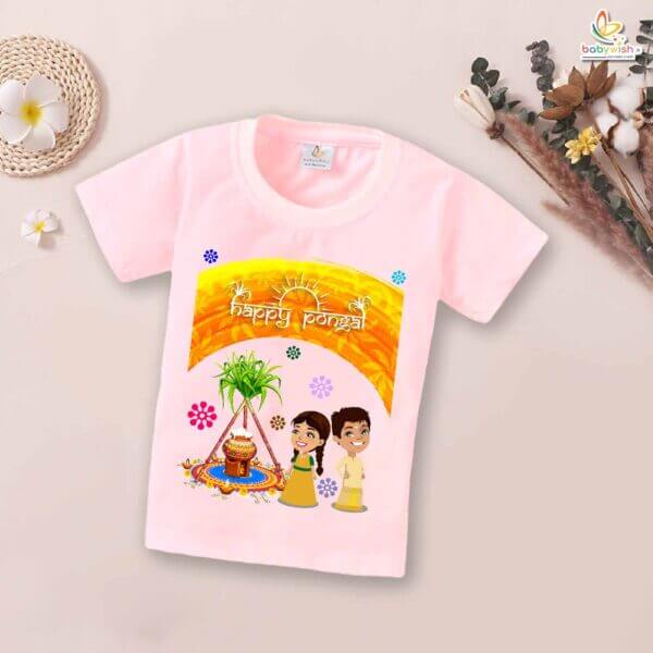 Pongal Floral Print My First Pongal T-shirt – Cute Newborn & Infant T-shirt for Pongal Celebration | Baby Pongal Outfit for Boys & Girls – Babywish - Image 3