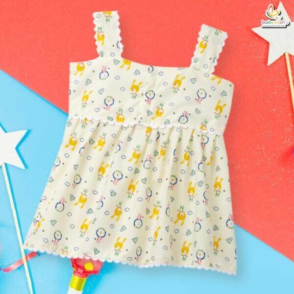 Babywish Baby Girl Cotton Frock Newborn Girl Knee Length Sleeveless Dress Rabbit Theme Printed - Image 6