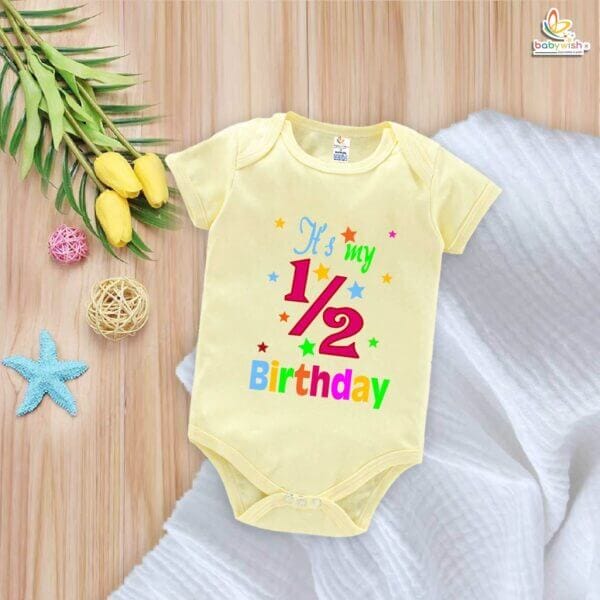 It’s My 1/2 Birthday Romper – My First Half Birthday Bodysuit for 6 Month Baby Boys & Girls – Cute Star Design Infant Outfit – Babywish - Image 4