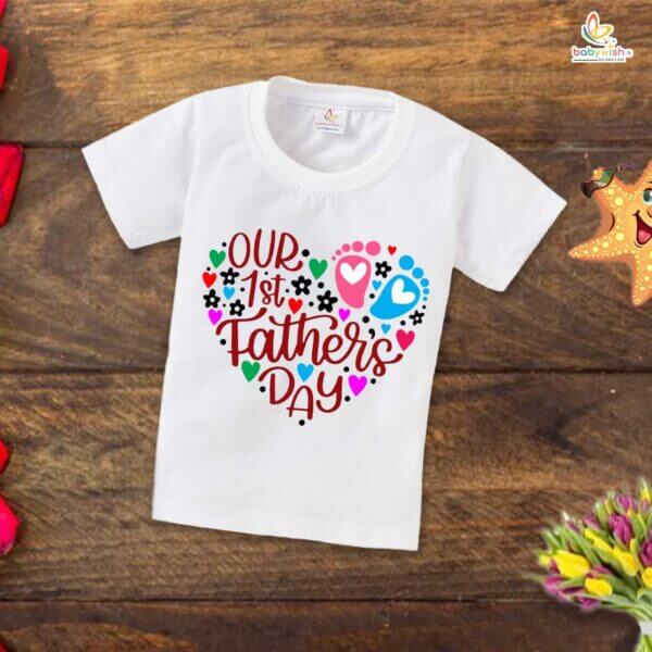 Father's Day Special T-Shirt for Boy’s and Girl’s Half Sleeve Topwear for Unisex Kids | Our 1st Father's Day | - Image 4