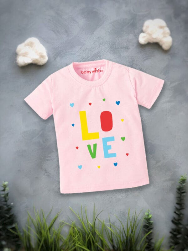 Printable Family T-shirt for Kids Clothes Unisex Newborn Topwear Outfit Cotton Tshirt Half Sleeve Round Neck Dress for Boy n Girl "Love Heart Print" - Image 2