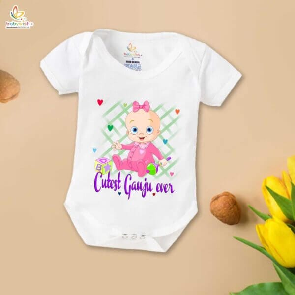 Newborn mundan ceremony clothes Bodysuit romper for Unisex Onesies Infant Half Sleeve | Cutest Ganju Ever | - Image 2
