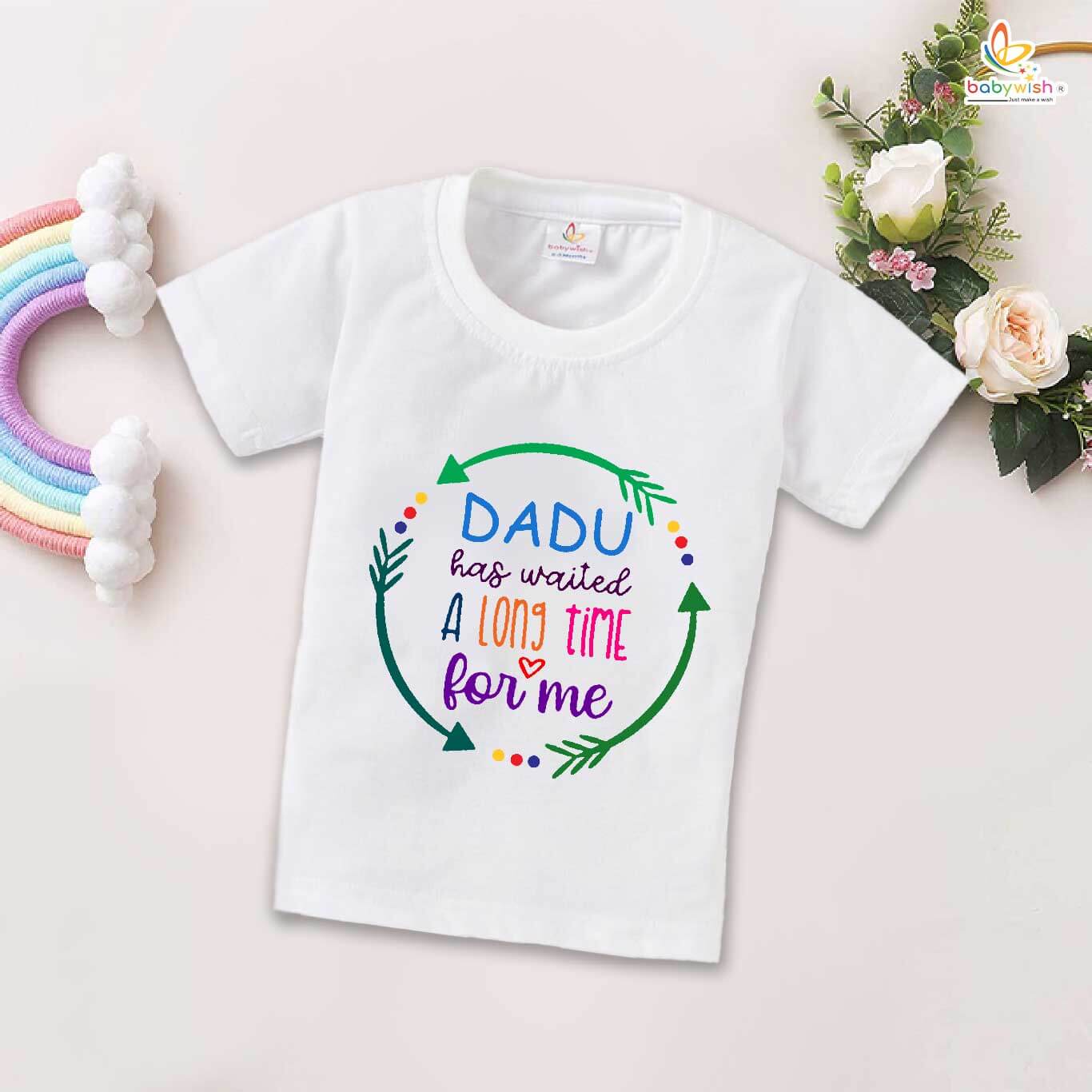 Dadu Has Waited a Long Time for Me T-Shirt – My Dadu & Dadi Matching Family T-Shirt – Emotional Grandparents Gift, Soft Cotton Tee for Dadu & Dadi – Babywish