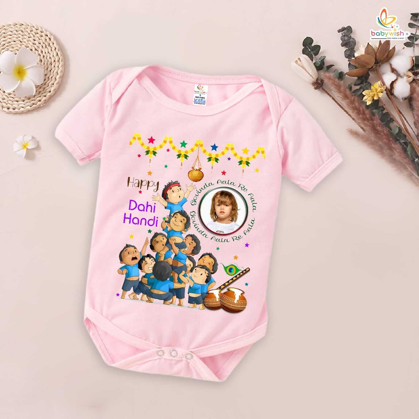 Dahi Handi Romper for Kids, Brother Sister Matching Dress, Cute Half Sleeve Onesie for Boys and Girls, Festive Dahi Handi Celebration Outfit Babywish - Image 3