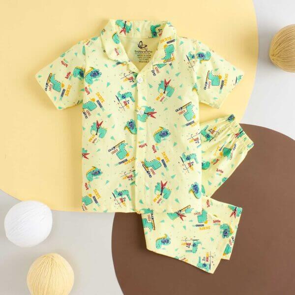 Kids Sleepsuit for Baby Boy’s and Girl’s Topwear and Pajamas Set Long Sleeve Sleepwear Baby Clothing Sets - Dino Theme