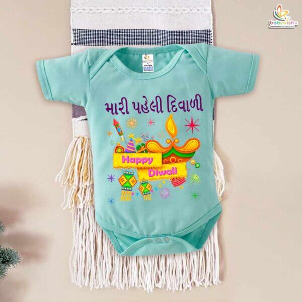Babywish Baby Diwali Romper Bodysuit My First Diwali Diwali Quotes & Rocket Print - Image 4
