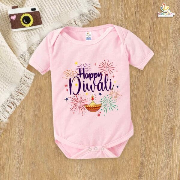 Babywish Baby Diwali Romper Bodysuit My First Diwali Happy Diwali Diya Print - Image 3