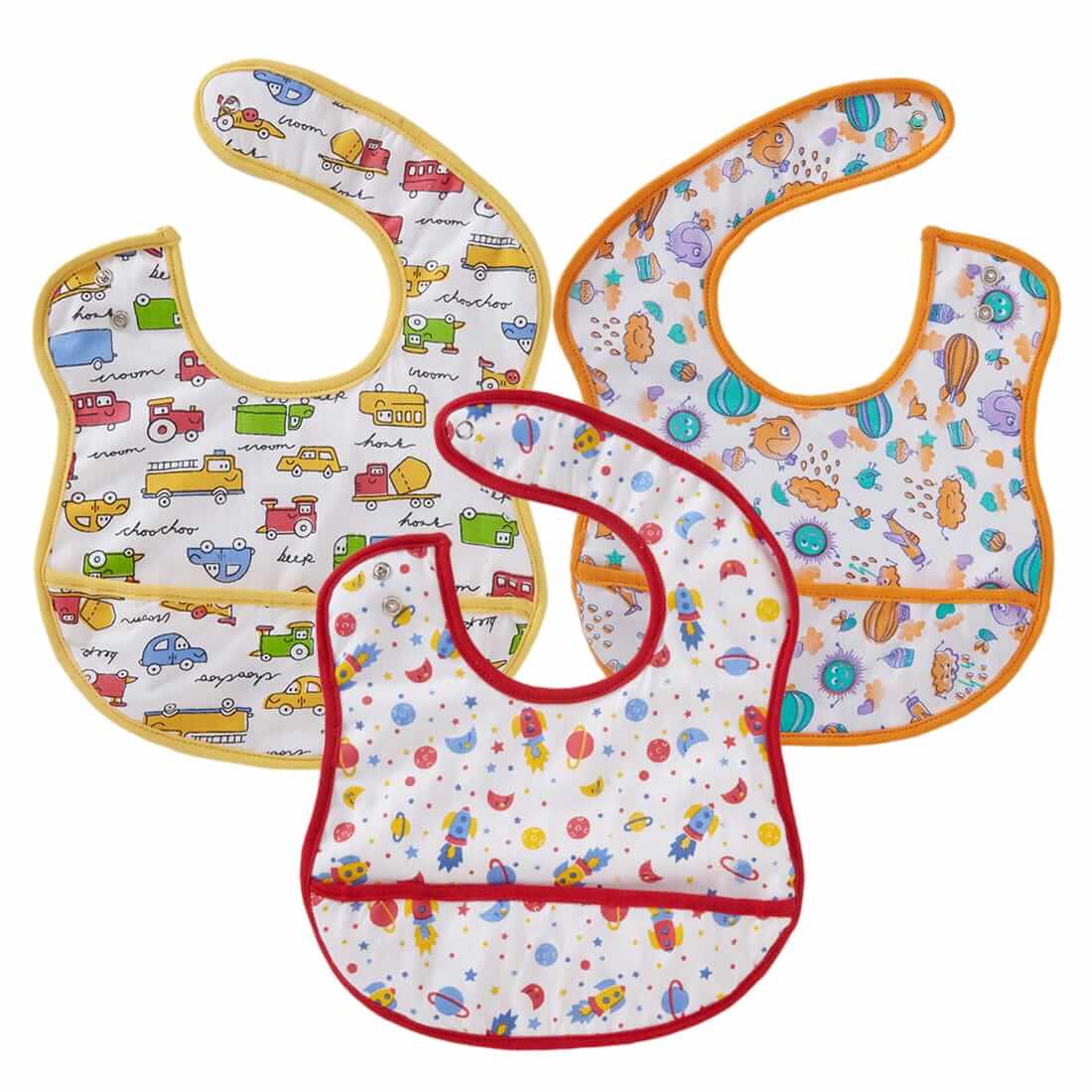 Bibs for Baby – 3 Layers Waterproof Baby Bibs with Food Catcher Pocket | Soft Washable Infant Bibs | Reusable Feeding Bibs for Toddlers Boys & Girls Mealtime Essentials
