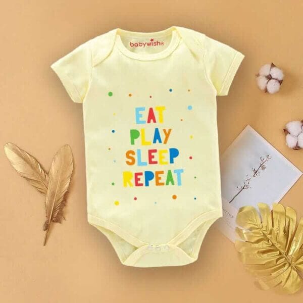 Baby First Birthday Celebrations Romper Clothes Baby Newborn Bodysuits Outfit Envelop Neck Half Sleeve Unisex Onesies "Eat,Play,Sleep Repeat" - Image 4