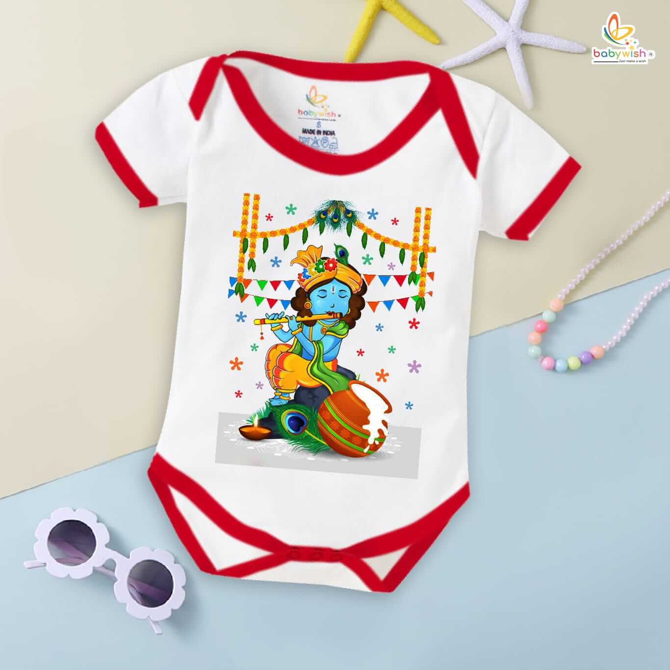 Dahi Handi Romper for Kids, Brother Sister Matching Dress, Cute Half Sleeve Onesie for Boys and Girls, Festive Dahi Handi Celebration Outfit Babywish - Image 2