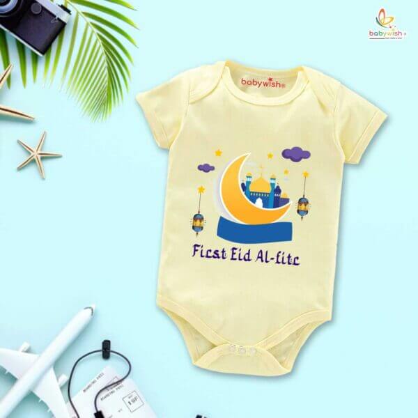 Baby First Eid Romper Clothes Baby Ramadan festival Bodysuits Newborn Outfit Envelop Neck Half Sleeve Unisex Onesies " First Eid-Al-Adha " - Image 4