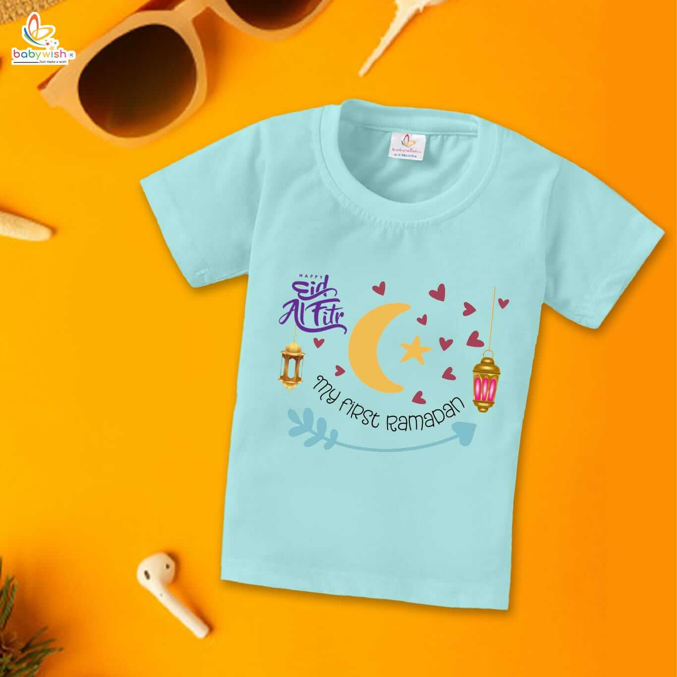 Eid T-shirt for Kids Unisex Ramadan Topwear Outfit | Printed Half Sleeve Unisex T-shirt for Boys & Girls | Festive Eid Clothing for Toddlers