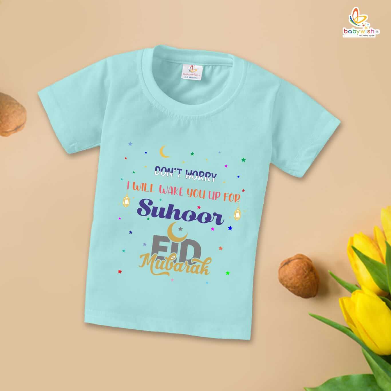 Eid T-shirt for Kids Unisex Ramadan Topwear Outfit | Printed Half Sleeve Unisex Tshirt for Boys & Girls | Festive Eid Mubarak Clothing