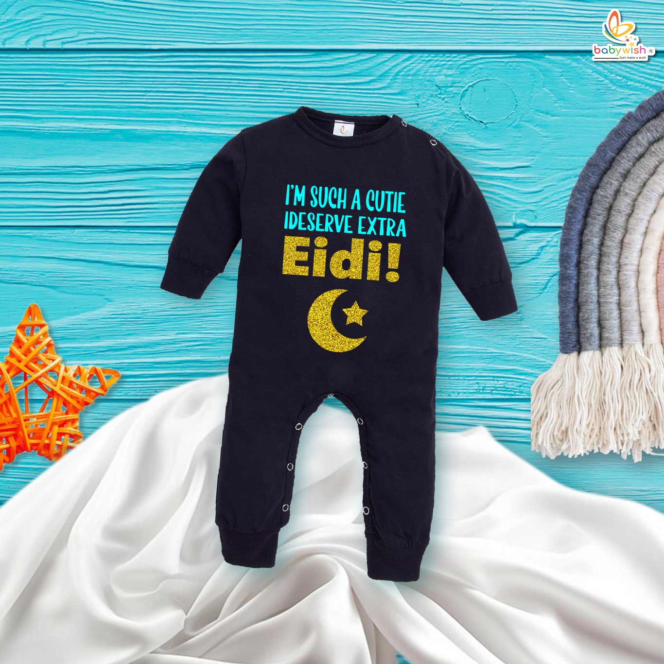 My First Eid Baby Romper – Full Body Eid Outfit "I'm Such a Cutie I Deserve Extra" Bodysuit – Babywish