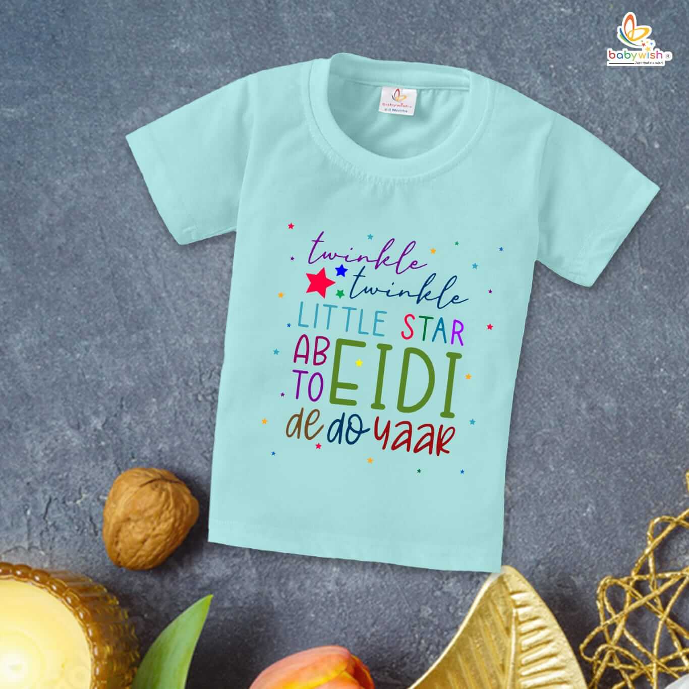 Eid T-shirt for Kids Unisex Ramadan Topwear Outfit | Printed Half Sleeve Unisex T-shirt for Boys & Girls Toddlers | Festive Eid Clothing for Children