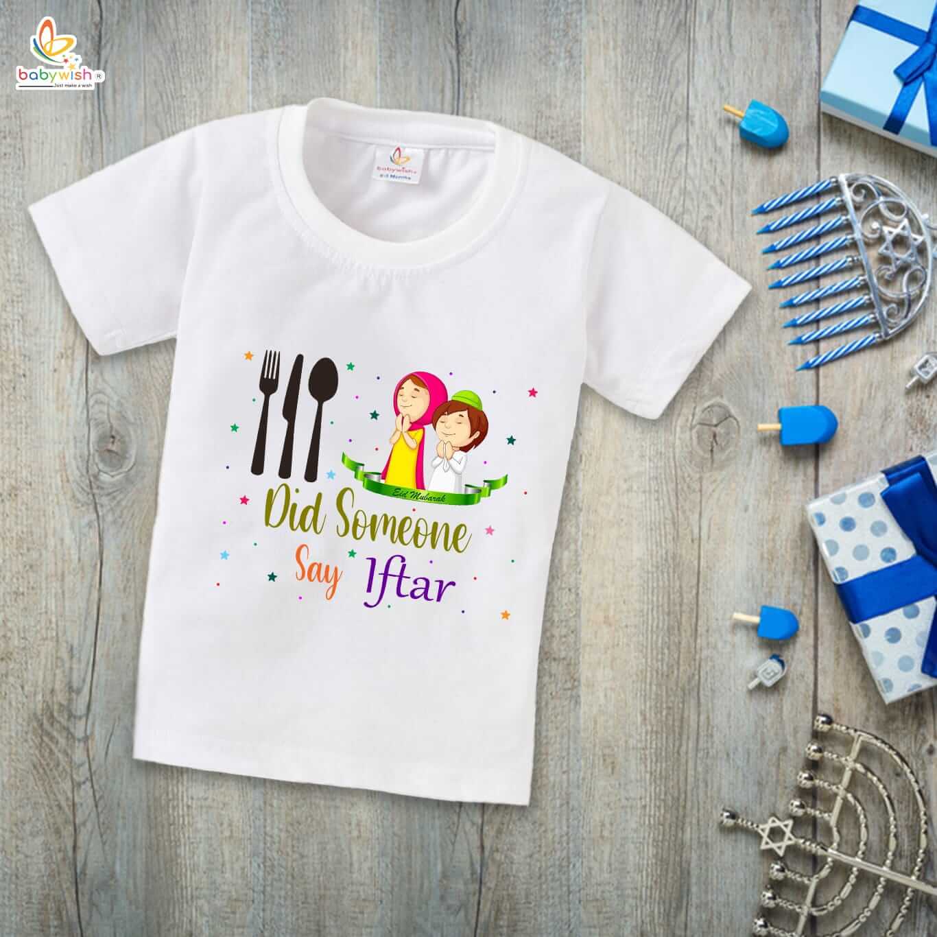 Eid T-shirt for Kids Unisex Ramadan Topwear Outfit | Printed Half Sleeve T-shirt for Boys & Girls | Festive Eid Clothing for Toddlers and Kids