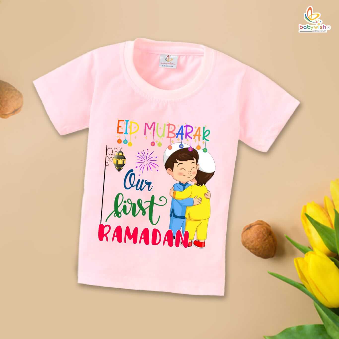 Eid T-shirt for Kids Unisex Ramadan Topwear Outfit | Printed Half Sleeve Unisex T-shirt for Boys & Girls Toddlers | Cute Festive Eid Clothing for Children