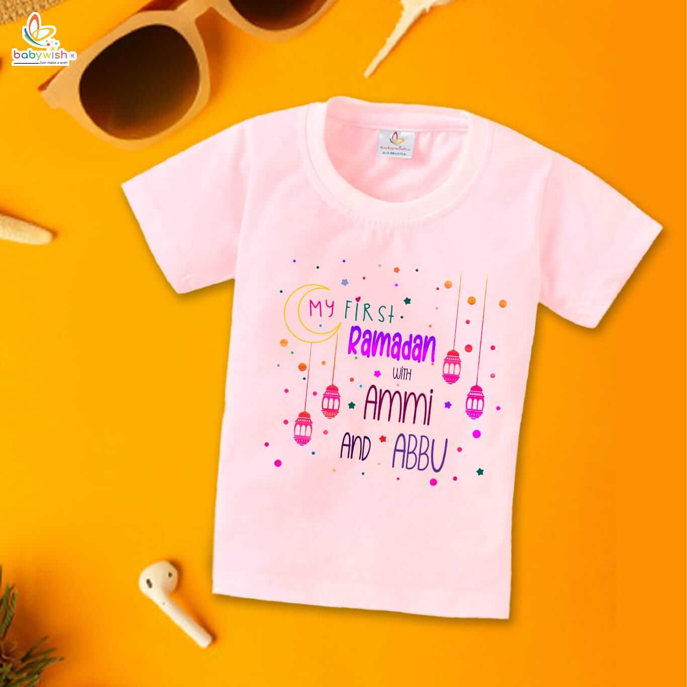 Eid T-shirt for Kids Unisex Ramadan Topwear Outfit | Printed Half Sleeve Unisex T-shirt for Boys & Girls | Festive Eid Clothing for Toddlers