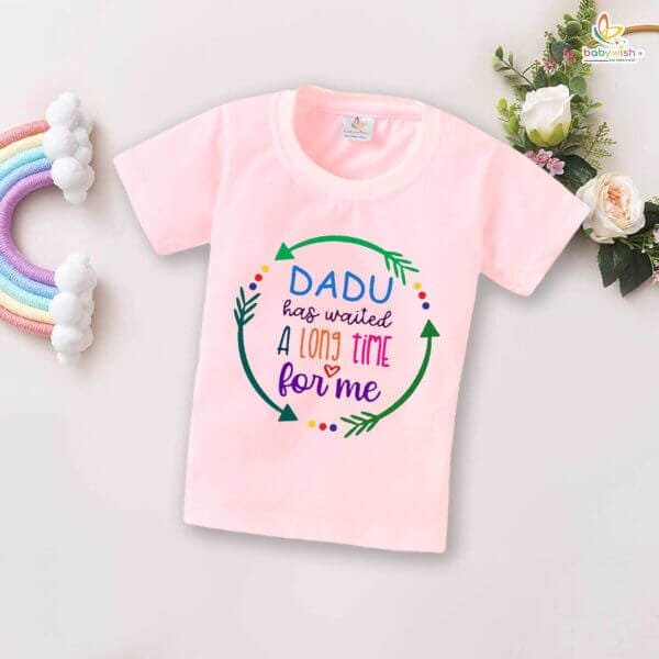 Dadu Has Waited a Long Time for Me T-Shirt – My Dadu & Dadi Matching Family T-Shirt – Emotional Grandparents Gift, Soft Cotton Tee for Dadu & Dadi – Babywish - Image 3