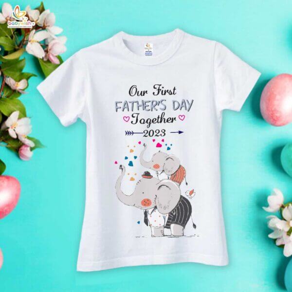 Fathers Day Special Combo White T-Shirts and Romper Sets for Father and baby Combo Pack of 2 | Our First Father's Day Together 2023| - Image 2