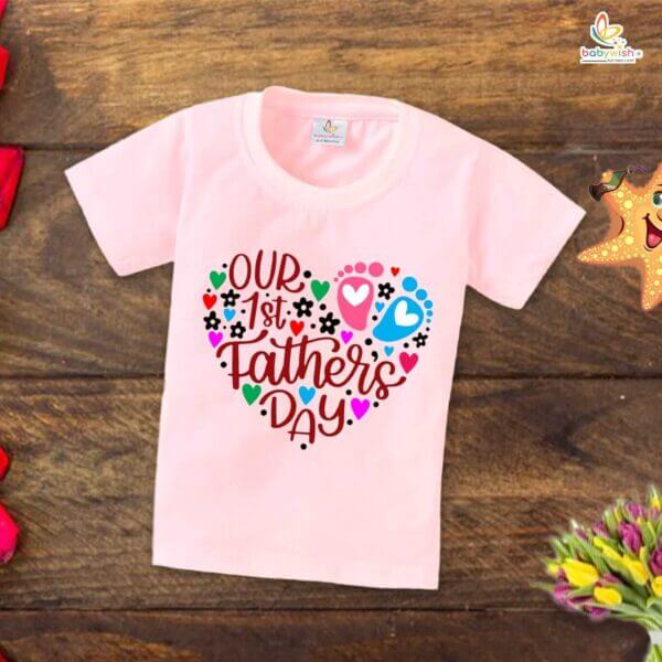 Father's Day Special T-Shirt for Boy’s and Girl’s Half Sleeve Topwear for Unisex Kids | Our 1st Father's Day | - Image 2