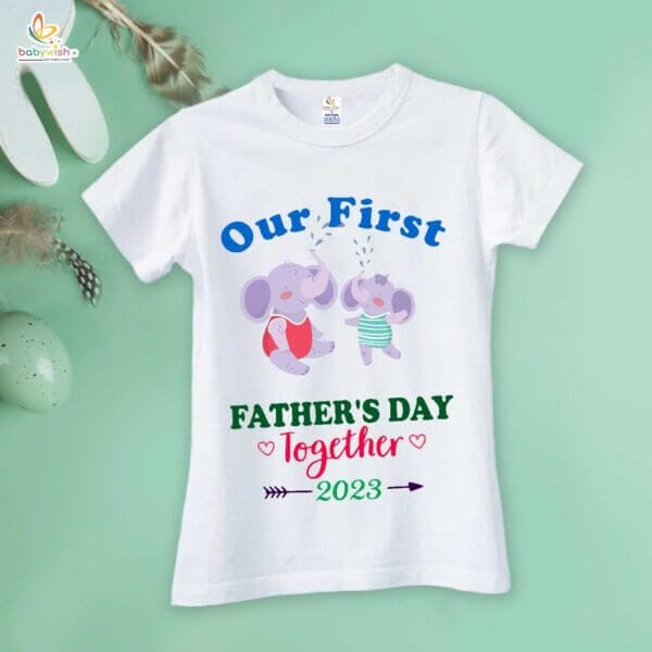 Fathers Day Special Matching T-Shirts Set for Father and Kid - Our First Father’s Day Together 2023 - Elephant Print - Combo Pack of 2 | Adorable Gift - Babywish - Image 2