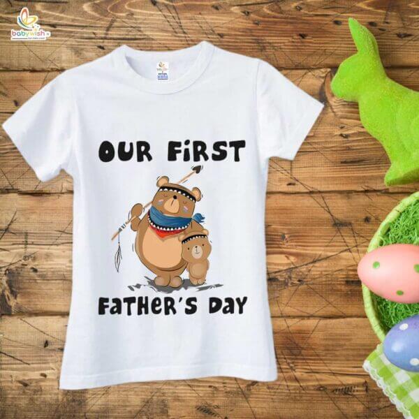 Fathers Day Special Combo White T-Shirts and Romper Sets for Father and baby Combo Pack of 2 | Our First Father's Day Bear Print| - Image 2