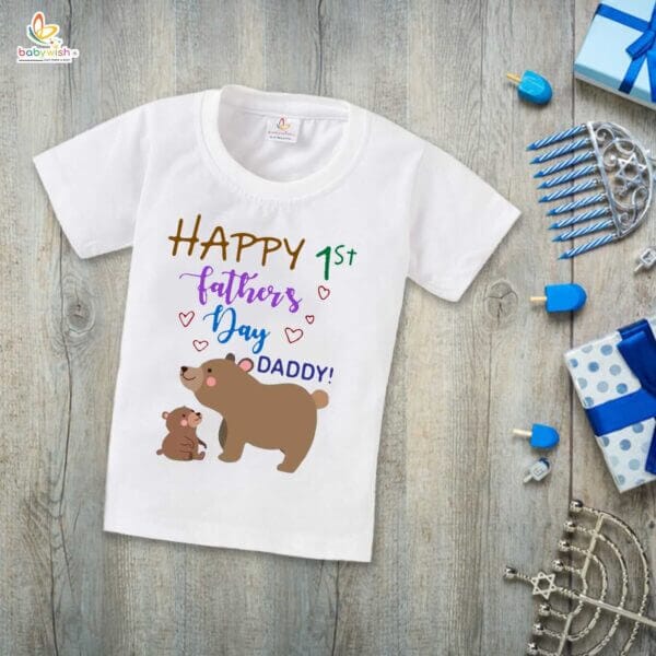 Fathers Day Special Matching T-Shirts Set for Father and Kid - Happy 1st Father’s Day Daddy Bear Print - Combo Pack of 2 | Adorable Gift Set - Babywish - Image 3