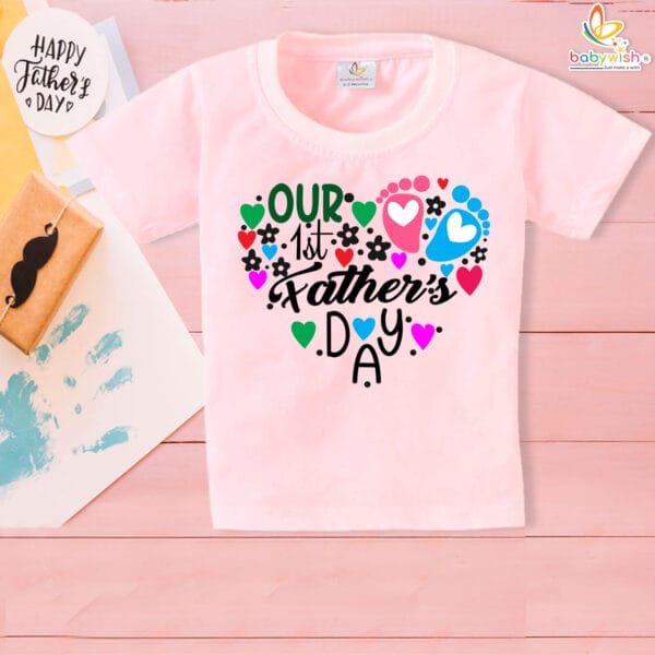 Our First Fathers Day Babywish Multicolor Print Tshirt for Baby - Image 3