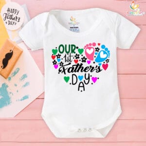 First Father’s Day romper for baby with colorful heart and footprint design – Babywish