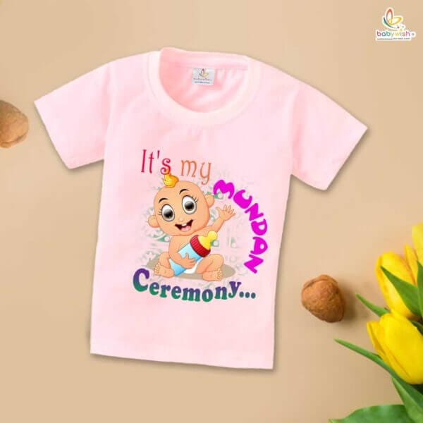First Mundan ceremony T-shirt for Kids Clothes Unisex occasion mundan Topwear Outfit Half Sleeve for Boy n Girl | It's My Mundan Ceremony |