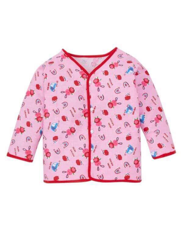 kids top bottom baby Jhabla Set Full Sleeve Pure Flannel kids tshirt Jhabla pajama set - Pink Nice Car Vector Print - Image 2