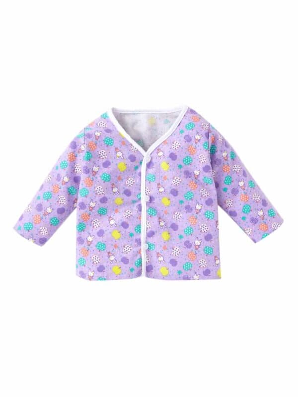 kids top bottom baby Jhabla Set Full Sleeve Pure Flannel kids tshirt Jhabla pajama set - Purple Flannel Fruits Print - Image 2