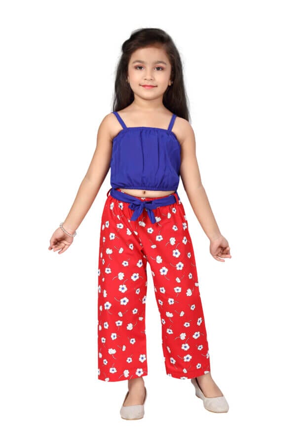 Girl Dress Full Length Check Frock Floral Prints Girls Sleeveles Two Piece Wedding Party Dress Top Bottom Off Sholder - Water Lily Floral - Image 6