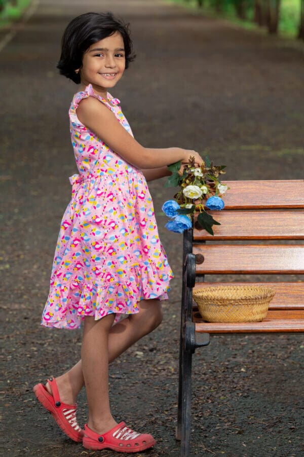 Girl Dress Knee Length Frock Floral Prints Girls Flutter Wings Halfsleeve Dress Girls Cotton Bottom Frock Topwear - Penguin Theme Printed - Image 7
