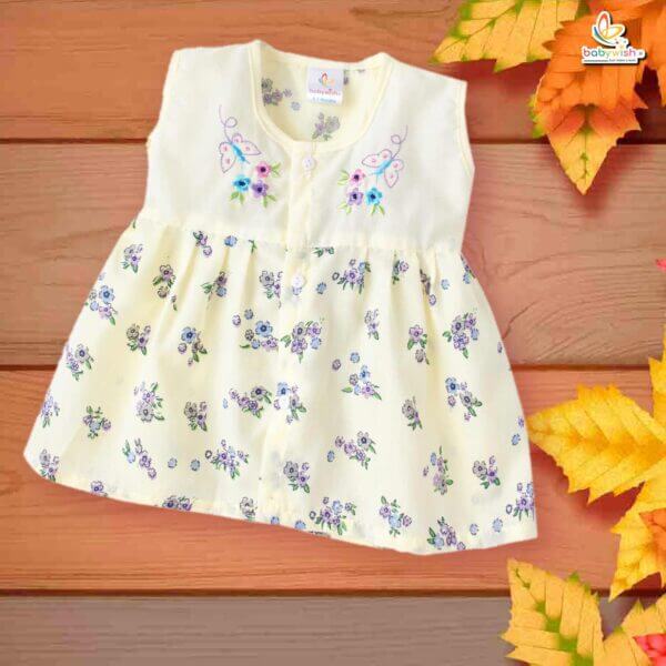Babywish Baby Girl Cotton Frock Newborn Girl Knee Length Sleeveless Dress Floral Theme Printed - Image 8