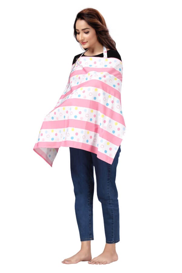 Nursing covers for Mother Breathable feeding cover for Breastfeeding 360° Coverage Protection Cover - Pink Strip Floral - Image 6