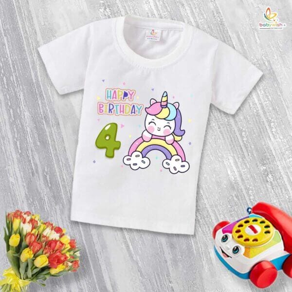 Four Year Birthday Unisex T-Shirt Half Sleeve Round Neck Topwear tee for kids - Image 2