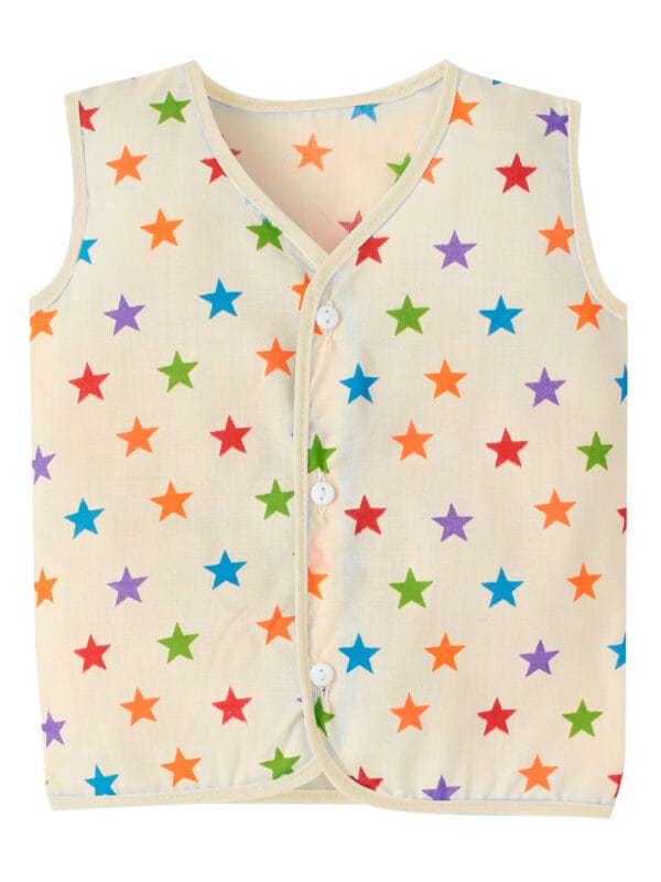 Front-Open Sleeveless Cotton Baby Vests with Star Print