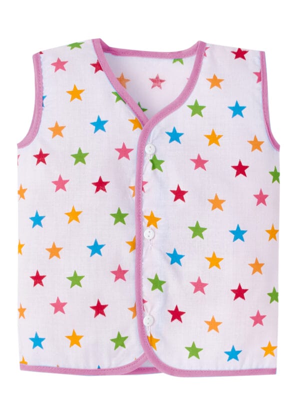 Front-Open Sleeveless Cotton Baby Vests with Star Print