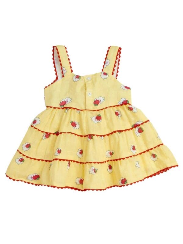 Babywish Baby Girl Organic Muslin Frock Newborn Girl Knee Length Dress Multi Theme Printed Teddy Print Yellow - Image 2