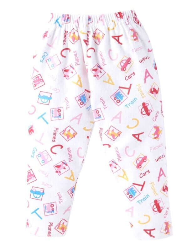 kids top bottom baby Jhabla Set Full Sleeve Pure Flannel kids tshirt Jhabla pajama set - Pink Flannel Alphabet Print - Image 5